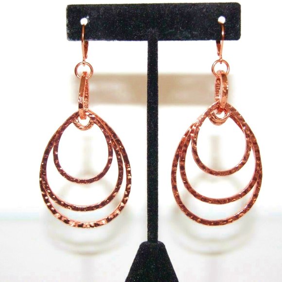 Wendy Williams Copper Earrings Hammered Teardrops Dangles NWOT Perfect Cond M422 - Picture 3 of 7